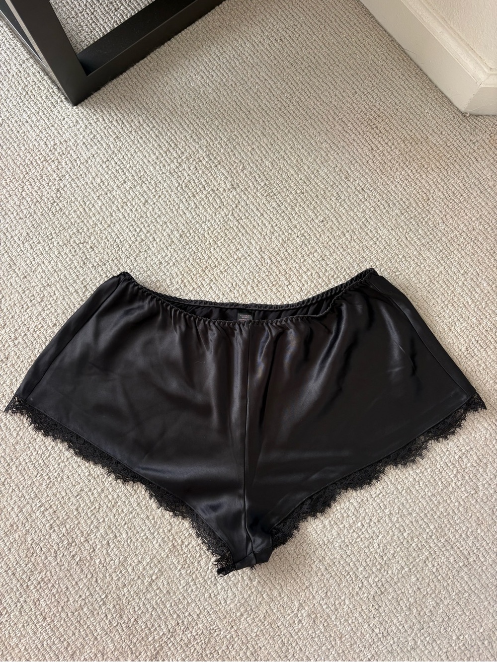 Victoria's Secret Black Satin Lace-Trim Pajama Shorts